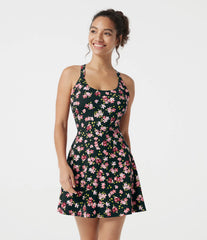 Built-in Bra 2-in-1 Ditsy Floral Mini Dance Active Dress with Pockets-Easy Peezy Edition