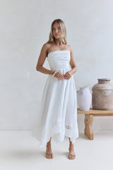 Lucia Strapless Midi Dress White