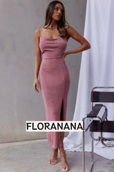Frieda Cowl Neck Front Split Midi Dress Mauve