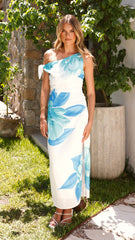 Maisy Shoulder Tie Midi Dress - Blue Teal