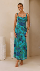 Margo Midi Dress - Blue/Green Floral