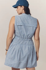 Maeve Sleeveless V-Neck Shirtdress-Blue & White Stripe