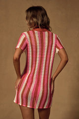 Skylar Pink Multi Striped Crochet Swim Cover-Up