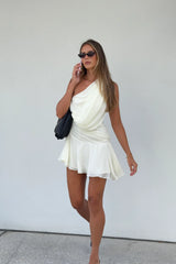 Anaisa One-Shoulder Draped Mini Dress Cream