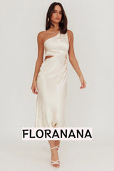 Always Golden One-Shoulder Midi Dress Champagne