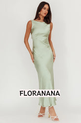 Carmine Satin Sleeveless Maxi Dress Sage