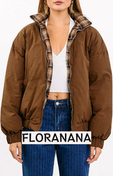 All I Wanted Brown Plaid Puffer Jacket