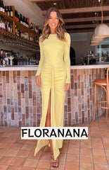 Amber Glow Yellow Long Sleeve Maxi Dress