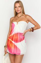 Antoine White Floral Strapless Mini Dress