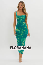 Dream Crush Lace-Up Back Side Split Maxi Dress Swirl Green
