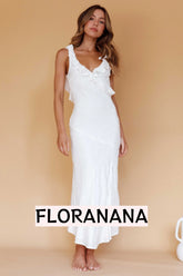 Alba Frill Trim Midi Dress White