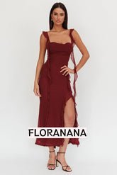 Blushing Ruffle Trim Maxi Dress Wine
