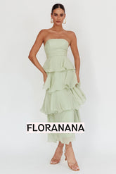 Giavana Strapless Layered Midi Dress Sage