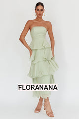 Giavana Strapless Layered Midi Dress Sage