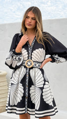 Mariel Long Sleeve Mini Dress - Black