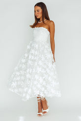 Dori Floral Embellished Midi Dress White