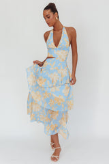 Aura Points Halterneck Cut-Out Maxi Dress Floral Blue