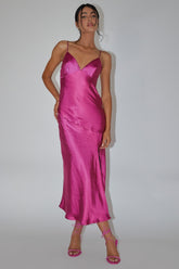 Downtown Cami Strap Front Split Midi Dress Fuchsia