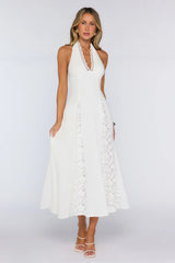 Be The Difference Embroidered Halter Maxi Dress White