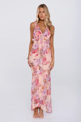 Sweet Escape Frill Floral High Low Maxi Dress Peach