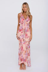 Sweet Escape Frill Floral High Low Maxi Dress Peach