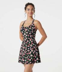 Built-in Bra 2-in-1 Ditsy Floral Mini Dance Active Dress with Pockets-Easy Peezy Edition