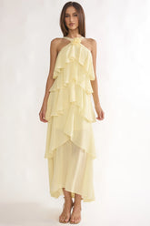 Darylyn Tiered Ruffle Rosette Maxi Dress Yellow
