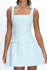 Melodic Faux Pocket Tweed Mini Dress Blue