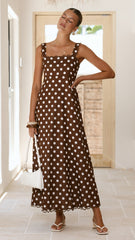 Milani Maxi Dress - Brown Polka