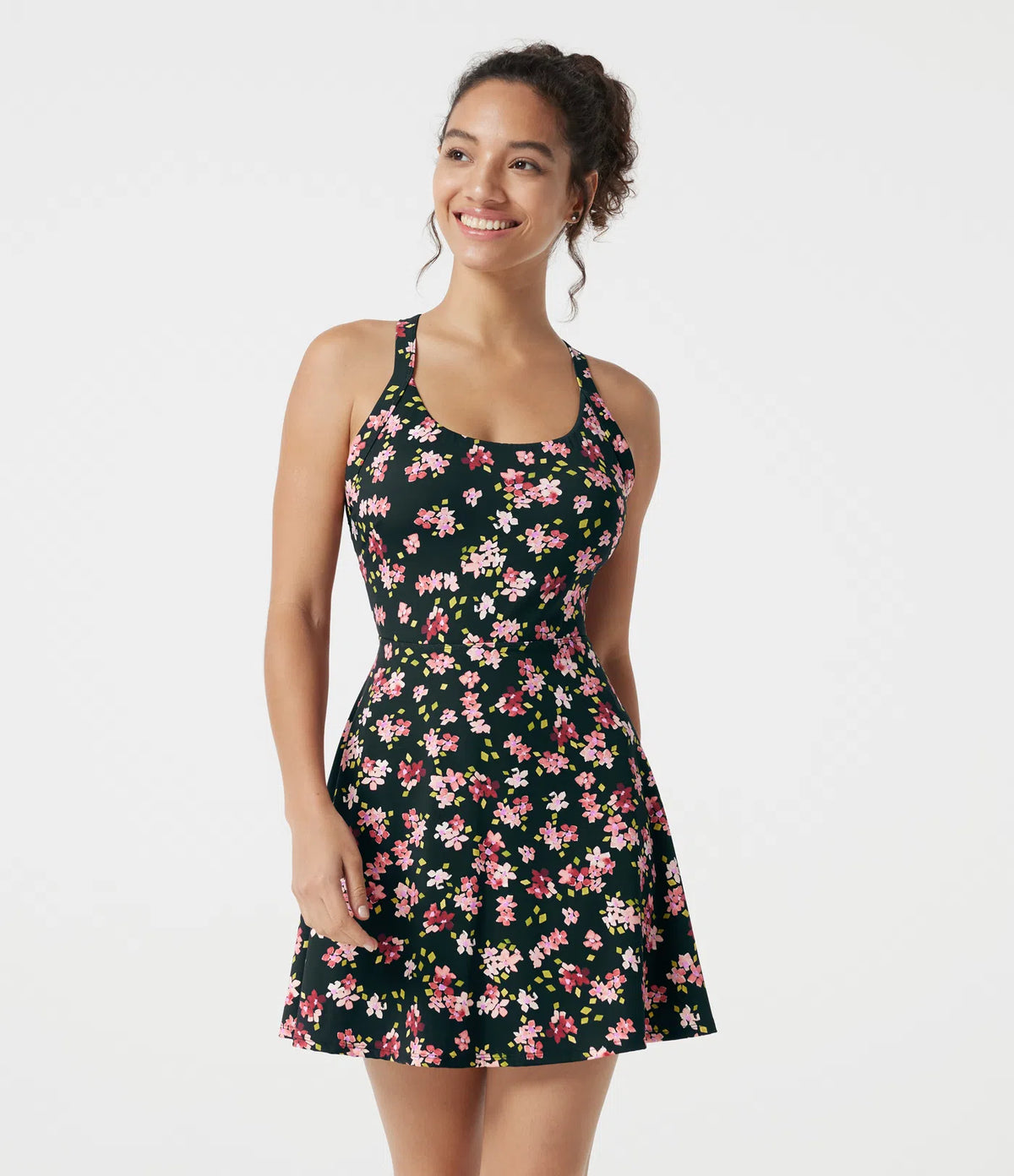 Built-in Bra 2-in-1 Ditsy Floral Mini Dance Active Dress with Pockets-Easy Peezy Edition