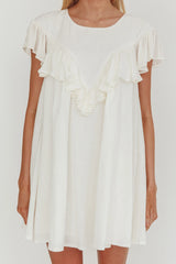 Sunshine Weekend Frill Trim Babydoll Mini Dress White