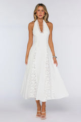 Be The Difference Embroidered Halter Maxi Dress White