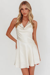 Brigid Cowl Neck Scoop Back Mini Dress Ivory