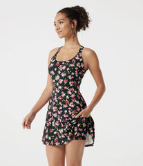 Built-in Bra 2-in-1 Ditsy Floral Mini Dance Active Dress with Pockets-Easy Peezy Edition