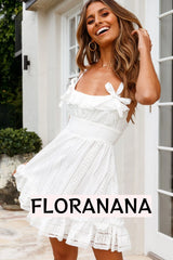 Ainsley Bow Accent Frill Trim Dress White