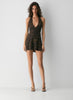 Double satin halterneck micro dress in leopard print