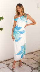 Maisy Shoulder Tie Midi Dress - Blue Teal