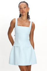 Melodic Faux Pocket Tweed Mini Dress Blue