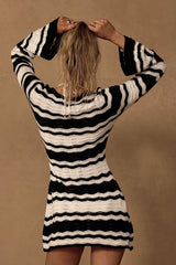 Elora Black and White Striped Crochet Tie-Front Swim Cover-Up