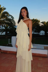 Darylyn Tiered Ruffle Rosette Maxi Dress Yellow