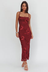 Kaela Tied Shoulder Maxi Dress Embellished Wine