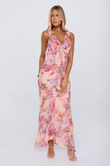 Sweet Escape Frill Floral High Low Maxi Dress Peach