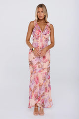 Sweet Escape Frill Floral High Low Maxi Dress Peach