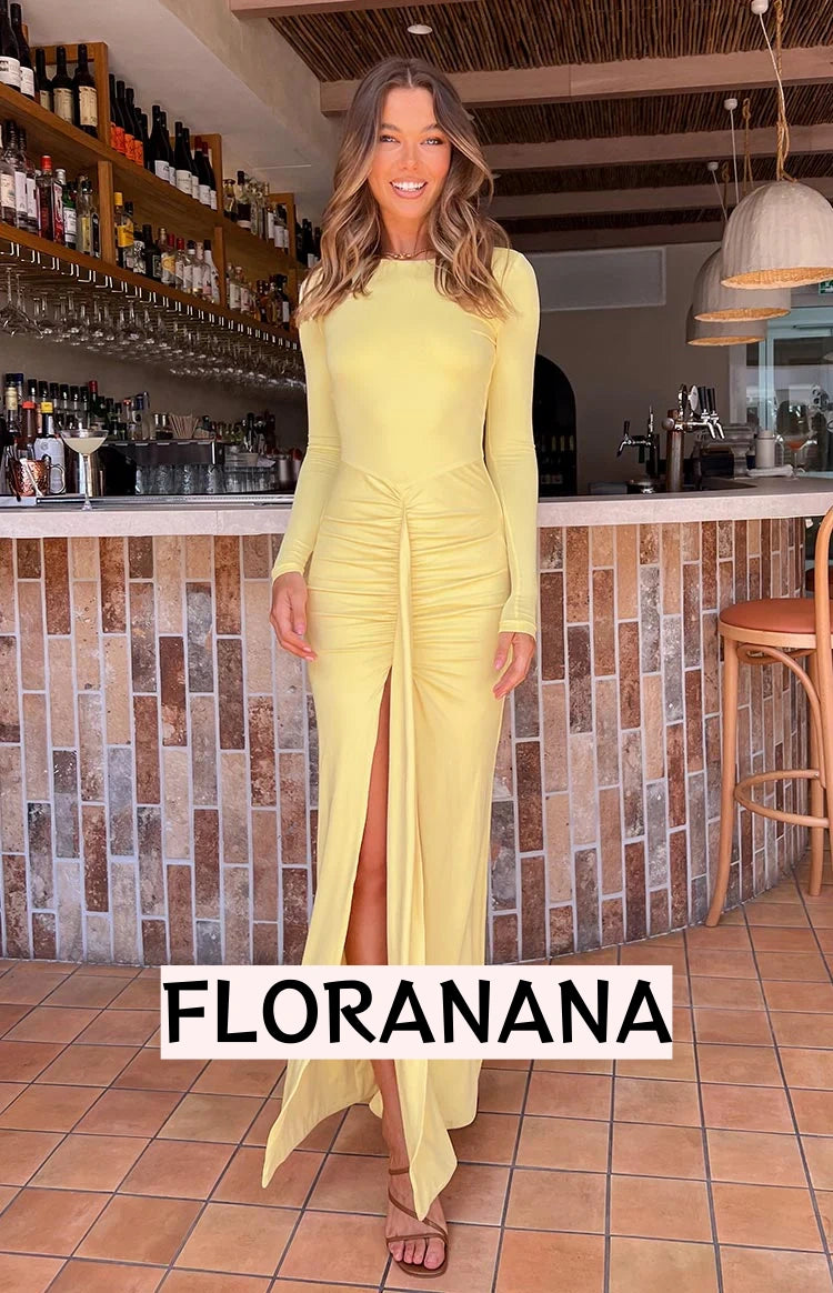 Amber Glow Yellow Long Sleeve Maxi Dress