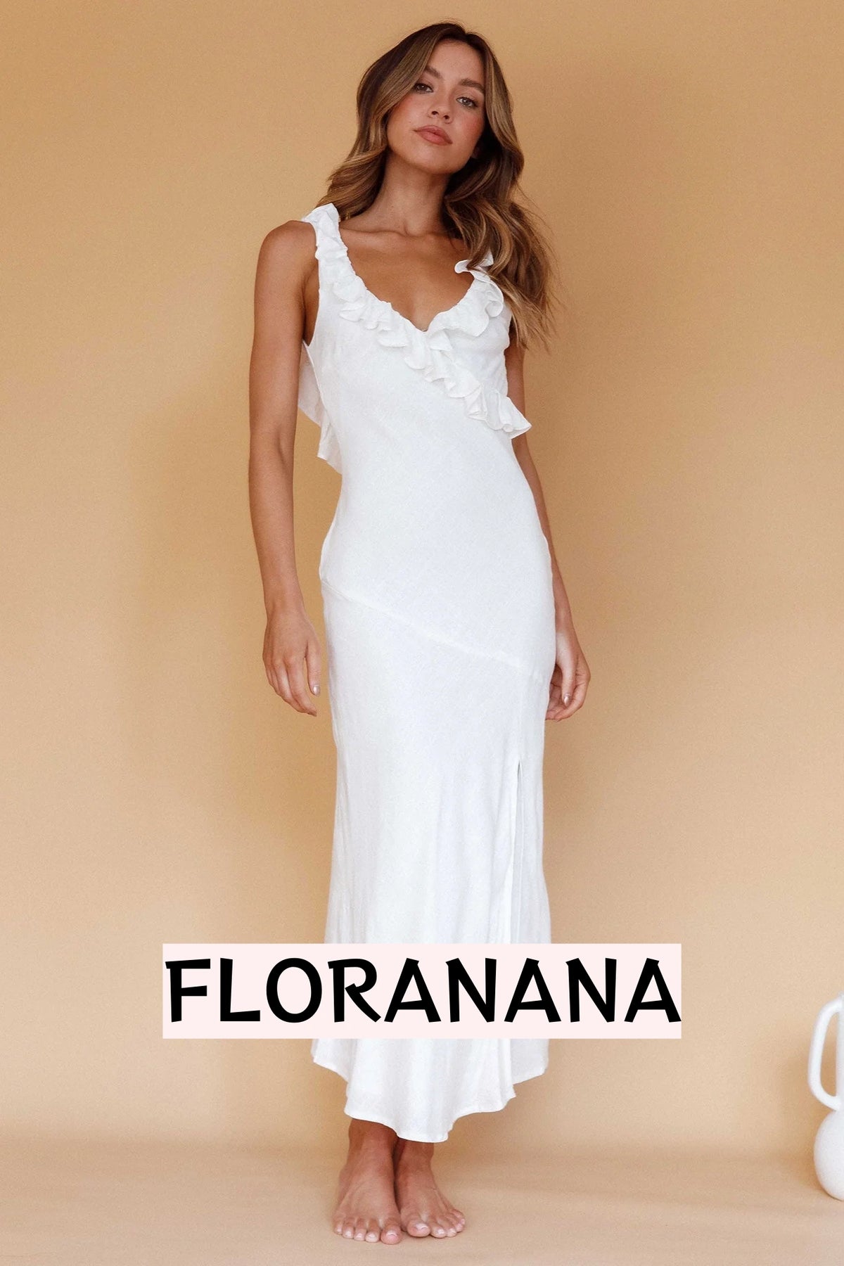 Alba Frill Trim Midi Dress White