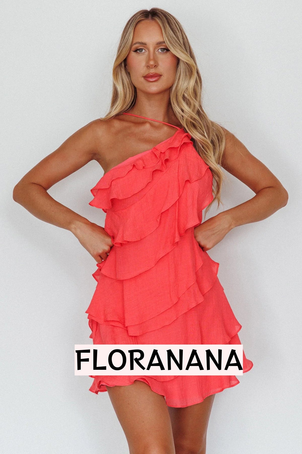 Arrabel Tiered Ruffle Mini Dress Watermelon