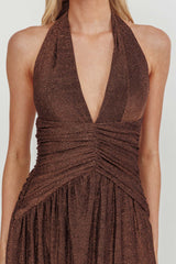 Italia Azure Gathered Waist Maxi Dress Shimmer Chocolate
