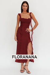 Blushing Ruffle Trim Maxi Dress Wine