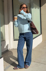 Calliope Pinstripe Mid Wash Mid Rise Slouchy Jeans