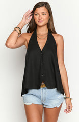 Petie Black Linen Blend Top